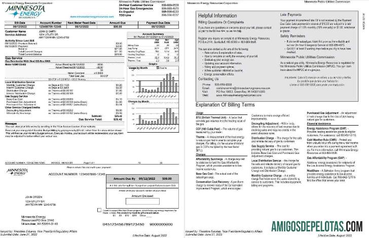 para download Conta de serviços públicos de energia de Minnesota dos EUA, modelo Word e PDF, 2 páginas